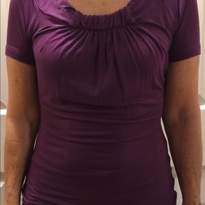 Plum short sleeve square neck gathers neck line